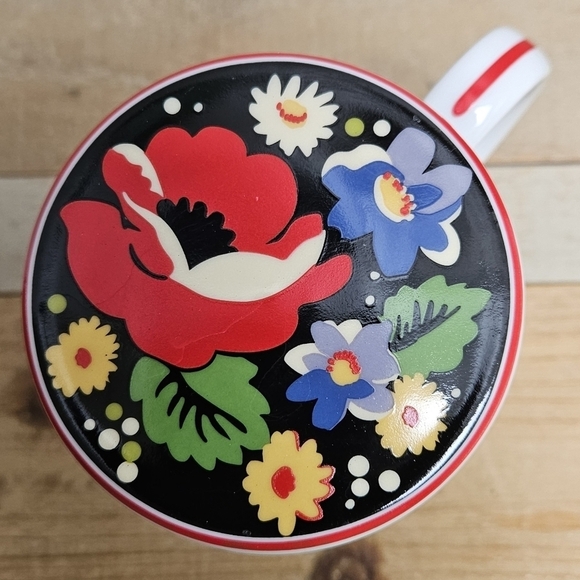 VERA BRADLEY POPPY FIELDS COFFEE MUG WITH LID RED BLACK BLUE - Picture 4 of 8